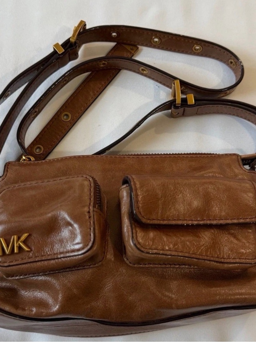 Michael Kors Tan Brown Leather Belt Bag with Double Front Pockets